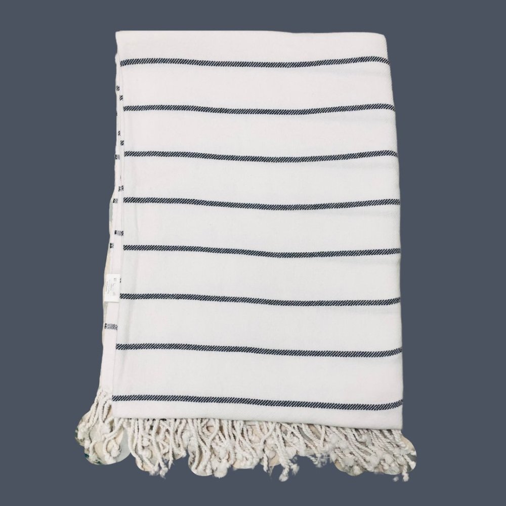 White & Navy Stripe Cotton Throw